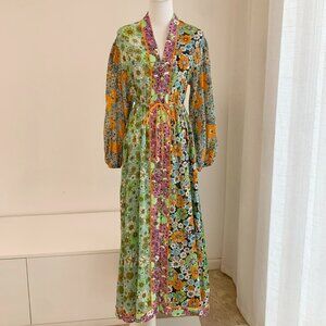 ALÉMAIS Ramie Cotton Orange Floral Patchwork Maxi Dress